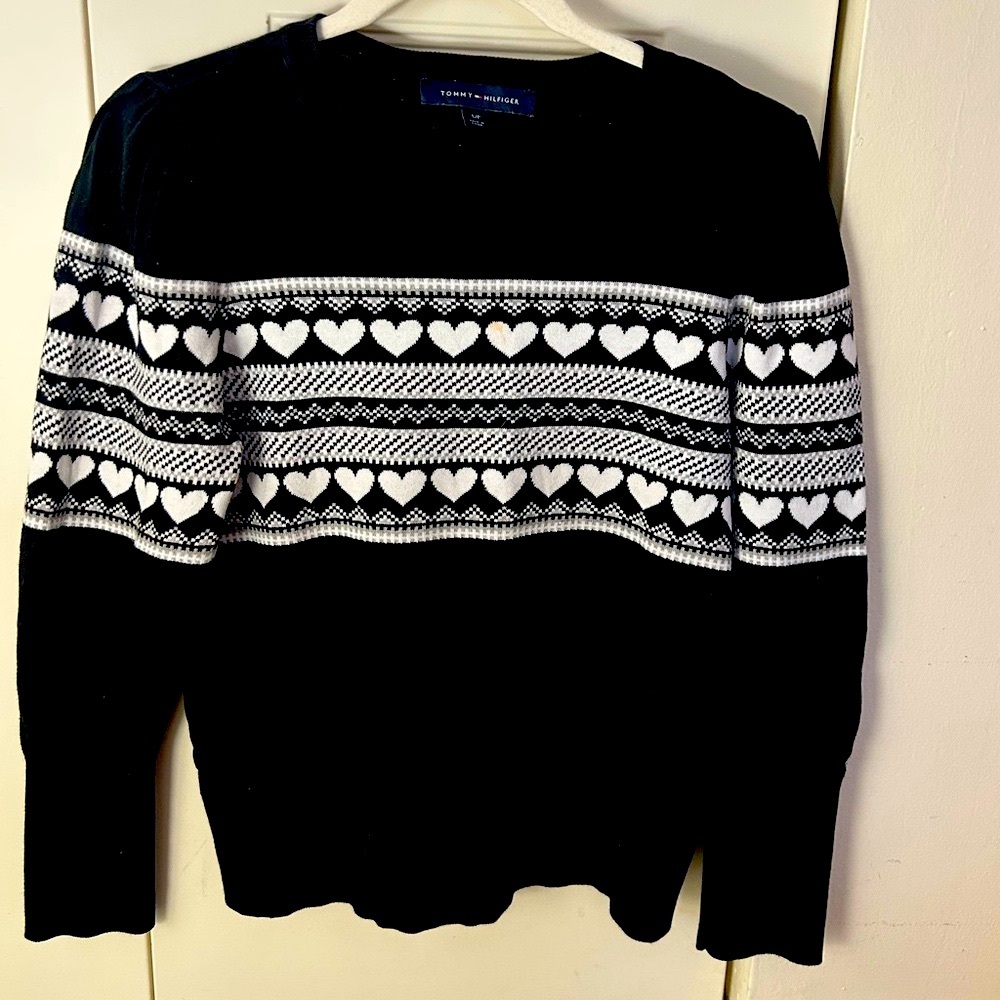 Tommy Hilfiger Black and White Crewneck Sweater